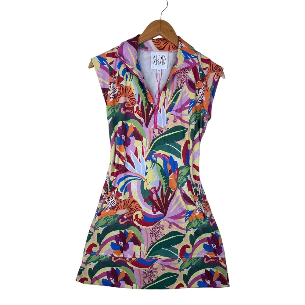 Alden Adair Dress Womens XS Multicolor Tropical Jungle Collared Zip Shift